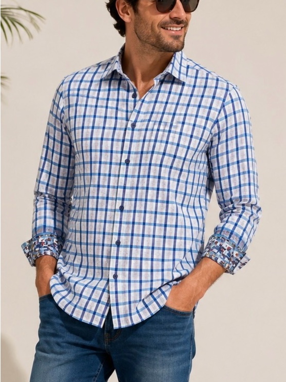 Robert Graham Hollister Sport Shirt Blue & White
